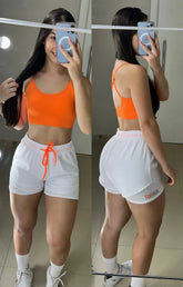 Conjunto Short Branco Laranja