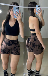Conjunto Short Marrom Rajado
