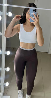 Conjunto Legging Marrom e Branco