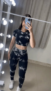 Conjunto Legging Black Rajado com Manga